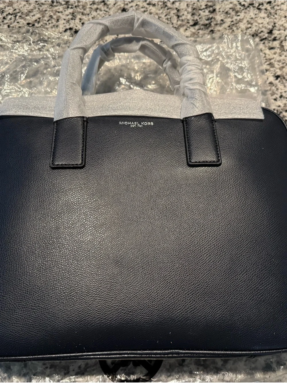 Michael Kors Navy Leather Men's Briefcase with Top Handles NWT